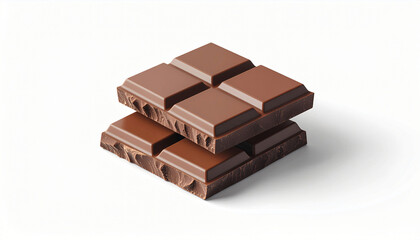 Stacked Milk Chocolate Squares on White Background