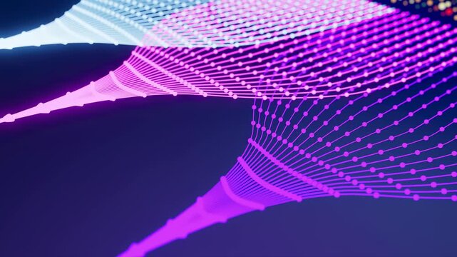 Artificial intelligence and data science illustration with interconnected neural lines and streaming data, perfect for business and innovation themes..