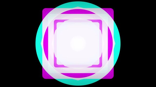 Abstract geometric pattern with cyan, magenta, and white shapes on black background