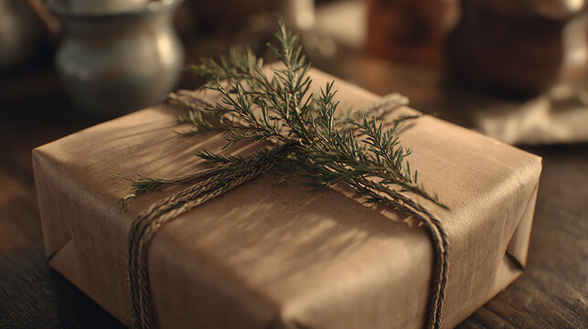 A beautifully wrapped gift with natural elements, perfect for celebrating special occasions and creating memorable experiences.
