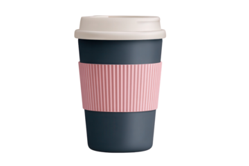 Stylish coffee cup with pink sleeve on a white isolate background