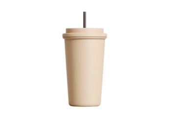 Stylish cup with lid and straw, isolated on white background.