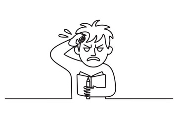 Angry, tired, student icon. Element of education pictogram icon. one line Icon drawing with white background