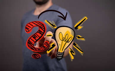 Conceptual image illustrating creative problem solving, transforming a question into an innovative idea. Perfect for brainstorming, solutions, a