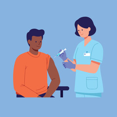 Obraz premium Healthcare worker administers vaccine to patient