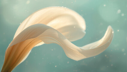 Delicate White Calla Lily Petal Floating Underwater with Bubbles
