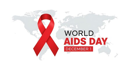 World AIDS Day Awareness Illustration with Red Ribbon and World Map