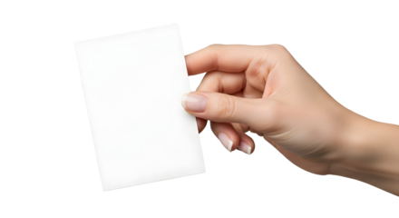 Person holding blank paper business card for presentation and message space