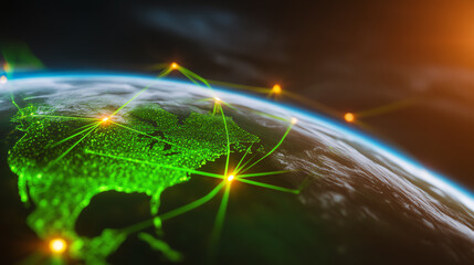 A detailed view of Earth illuminated with digital connections, showcasing technology's impact on global communication.