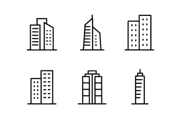 Obraz premium Minimalist urban building icons collection in linear style