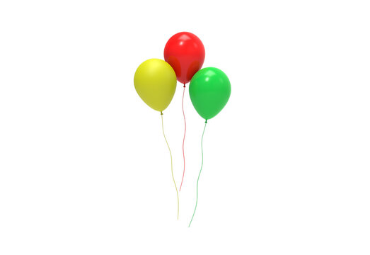 green red yellow balloon front view without shadow 3d render