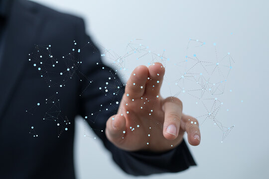 Hand reaching for global network.  Business, technology, connection, digital, future, innovation, growth, global, communication, network,