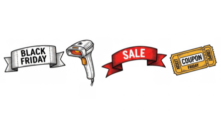 Black Friday Sale Coupon and Barcode Scanner for Shopping Deals.