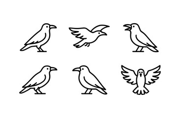 Fototapeta premium Set of minimalist bird outlines featuring various poses and flight illustrations