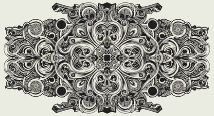 Intricate monochrome ornamental design with symmetrical patterns