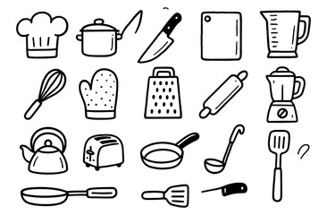 Hand drawn kitchen tools and utensils collection for culinary design