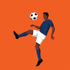 Fototapeta premium Minimalist illustration of a person kicking a soccer ball with an orange background