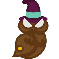 Cartoon Owl Wearing A Witch Hat With A Transperent Background In A Flat Design Style And Halloween Theme