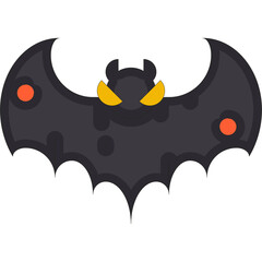 Dark Bat Silhouette With Orange Eyes And Pockmarks On Wings With Transparent Background For Halloween