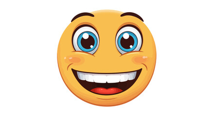 Fototapeta premium Smiling emoji with blue eyes and wide grin on white background