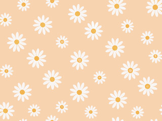 Seamless pattern of delicate white daisies on a soft peach background