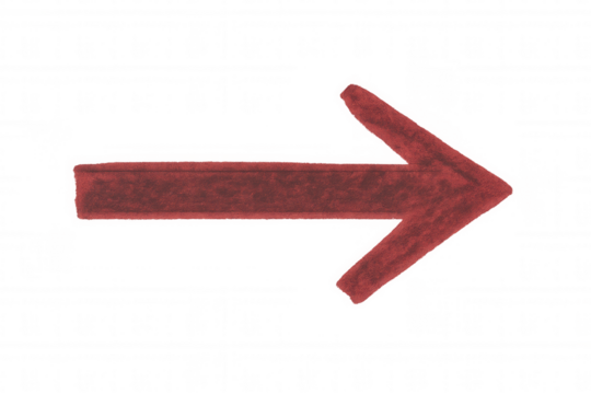 Red textured arrow pointing right, depicting direction, progress, or movement on a transparent background, perfect for ui and design