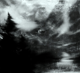Scary horror dramatic wallpaper, forest background, gloomy landscape