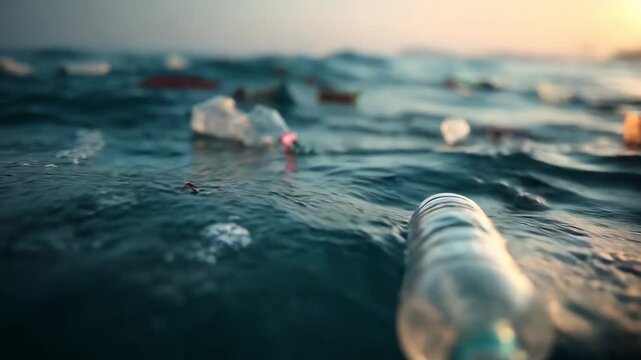 Ultra HD Plastic bottle floating in ocean video concept of plastic pollution in sea video plastic waste floating in the sea video