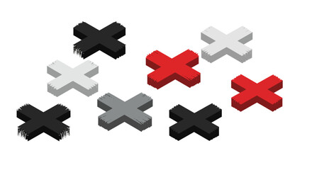 Obraz premium Abstract 3d crosses in red, black, white, and gray hues