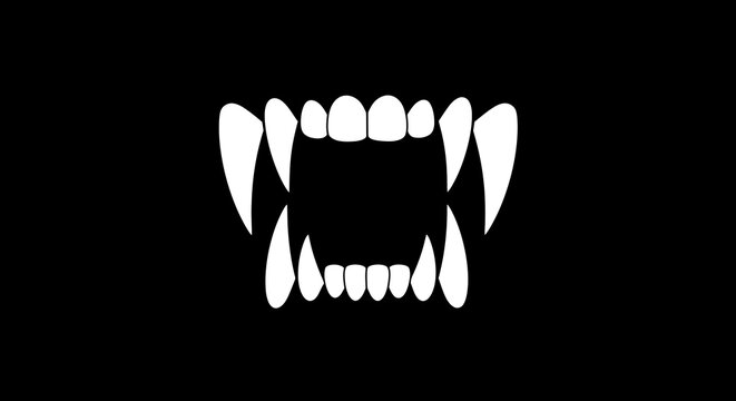 Silhouette of open vampire fangs on black background