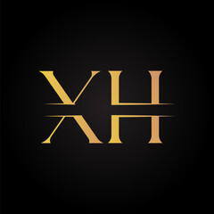 Creative Letter XH Logo Design Gold Color or Abstract Linked Letter XH Luxury Gold Logo