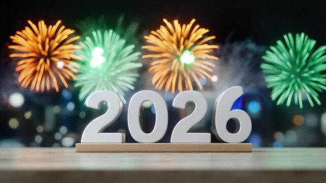 New Year's Eve 2026: Witness a vibrant celebration as the number 2026 takes center stage, framed by a dazzling display of fireworks, marking the start of a new chapter.