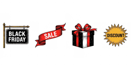 Black Friday Sale Discount Gift Box and Signboard.