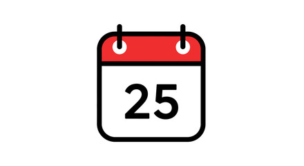 Simple flat calendar icon with red header and date number 25
