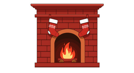 Festive fireplace with cozy red stockings and glowing flames for holiday decor