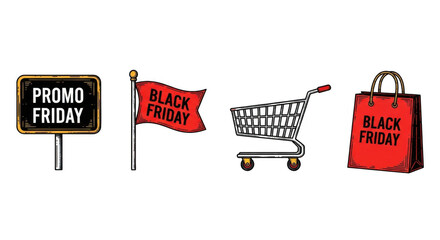 Black Friday Promotion with Sign Flag Cart and Bag.