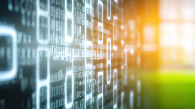 Abstract digital wall displaying binary code, showcasing the essence of technology and data in a modern environment.