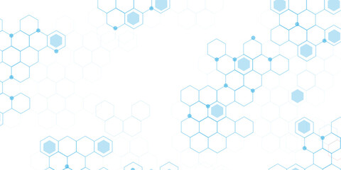 Abstract white background with blue hexagons seamless pattern and geometric in vector design. Futuristic blue neon honeycombs. Modern technology design .Minimal style website banner, decoration .