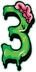 Obraz premium Spooky Brain Eater Alphabet Font – A hand-drawn dripping zombie lettering set perfect for your Halloween projects! This unique zombie-style font features gooey green letters, melting brains, and spook