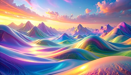 Colorful Dreamscape Pastel Mountains and Sky.
