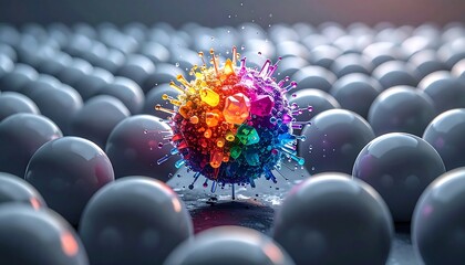 Colorful Virus Cell Among Gray Cells Illustration.