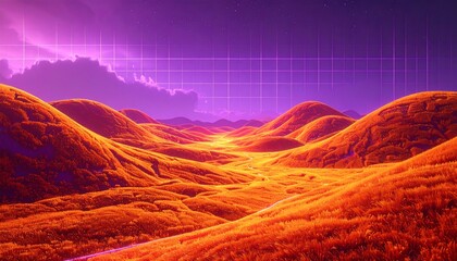 Crimson Dunes A Surreal Landscape of Rolling Hills.