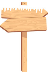 A wooden signpost covered in snow in winter