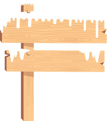 Wooden signpost covered in snow