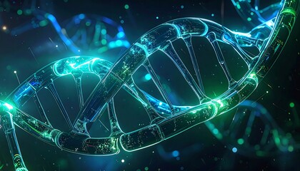 DNA Double Helix Structure in Blue and Green Light.