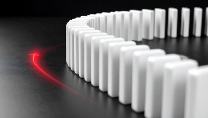 Domino Effect Chain Reaction Concept with Red Arrow.