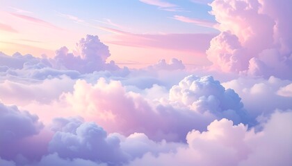Dreamy Pastel Sky with Fluffy Clouds.