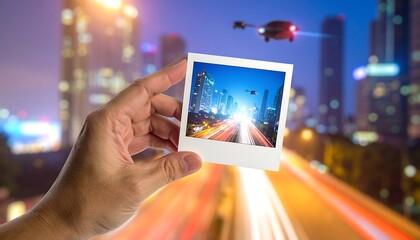 Drone Photography Capturing Cityscape at Night.