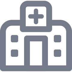 Gray Medical Building Icon With Cross Symbol On Top Representing Healthcare Services And Hospital Building Structure Isolated On Transparent Background