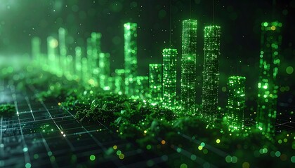 Fototapeta premium Futuristic Green Cityscape Digital Art.